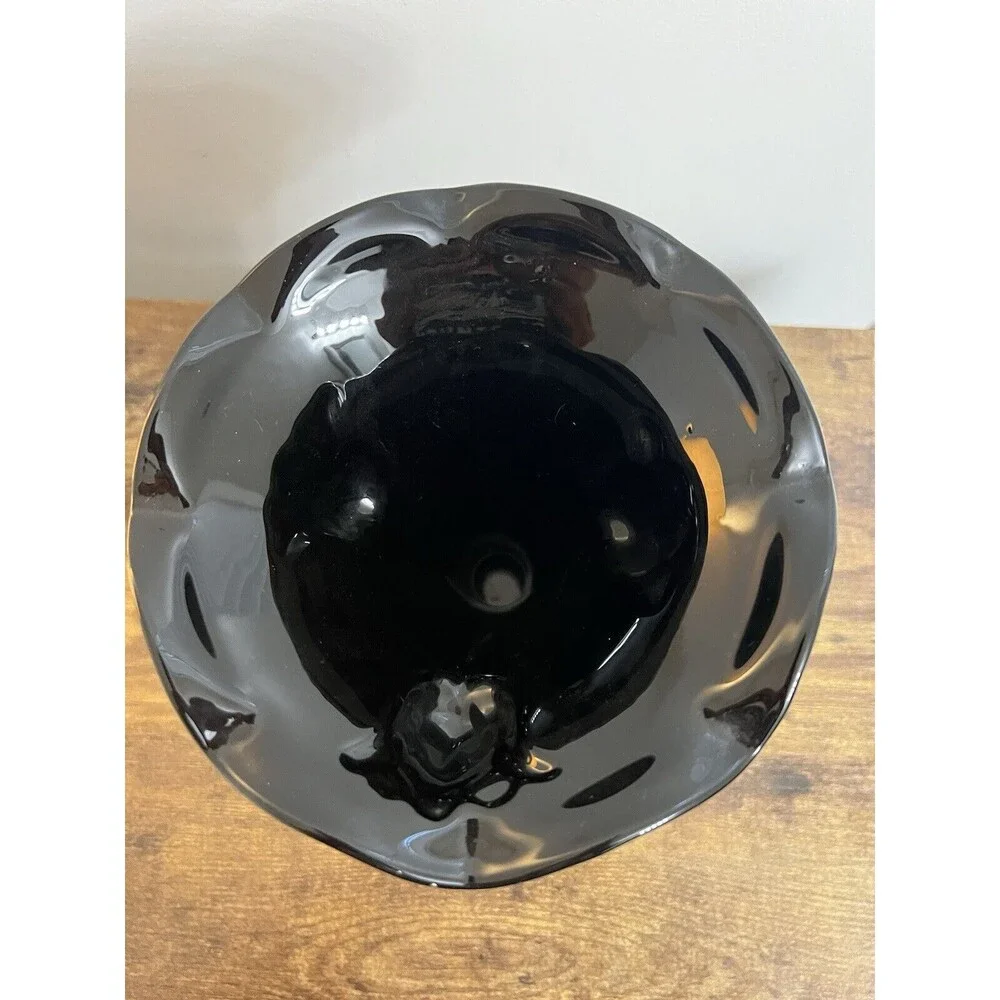 Vintage Black Glass Tulip Motif Fan Vase MCM unbranded Gorgeous Boho Cottagecore